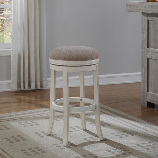 Aversa 34 in. Distressed Antique White Swivel Bar Stool