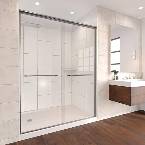 NuVo Winter White-Rainier 60 in. W. x 32 in. x 83 in. Base/Wall/Door Concealed Base Alcove Shower Stall/Kit Matte Black Left