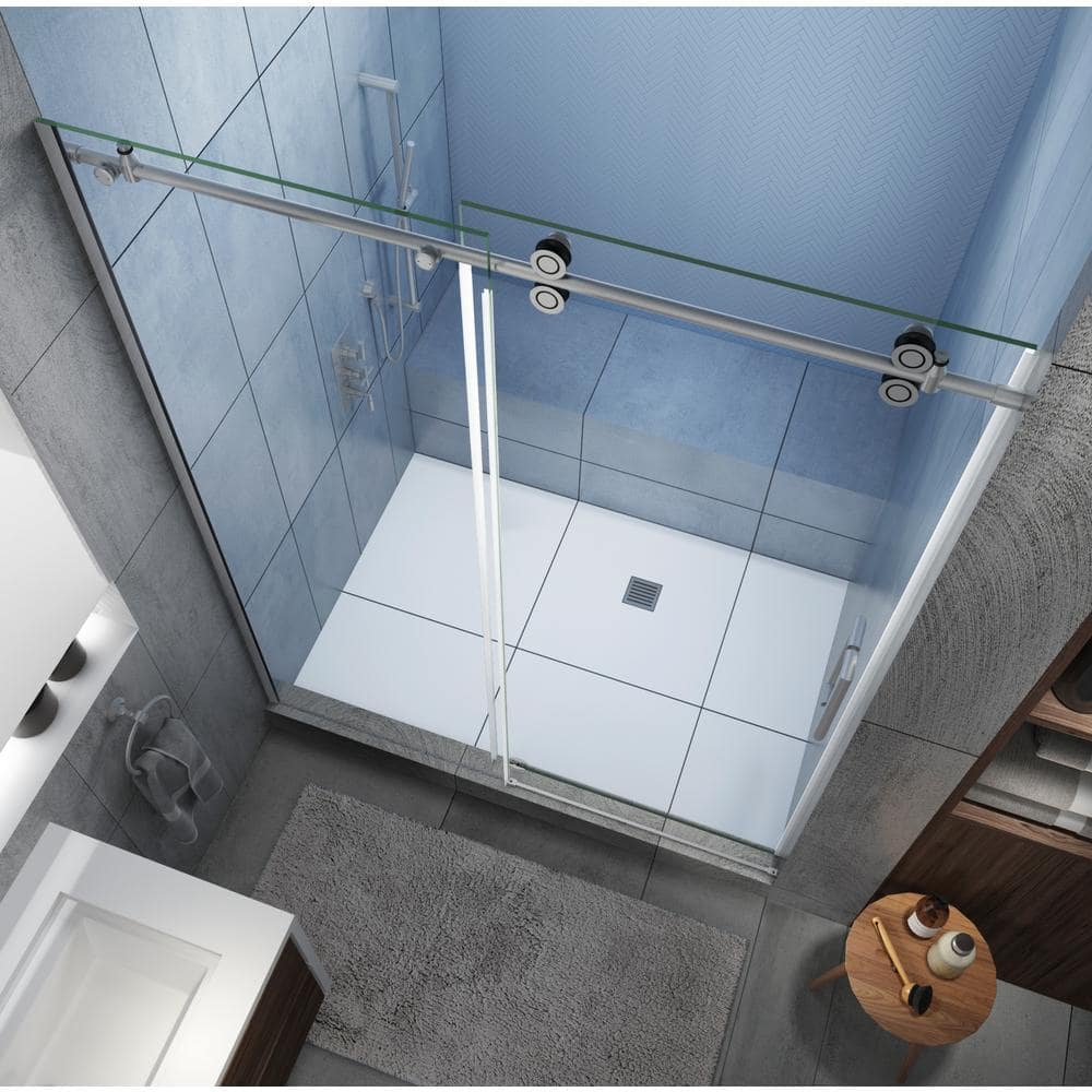 Langham XL Frameless Sliding Shower Door with Clear Glass and Stainless Steel Finish