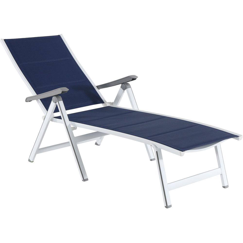 Regis White and Blue Aluminum Padded Sling Chaise Lounge