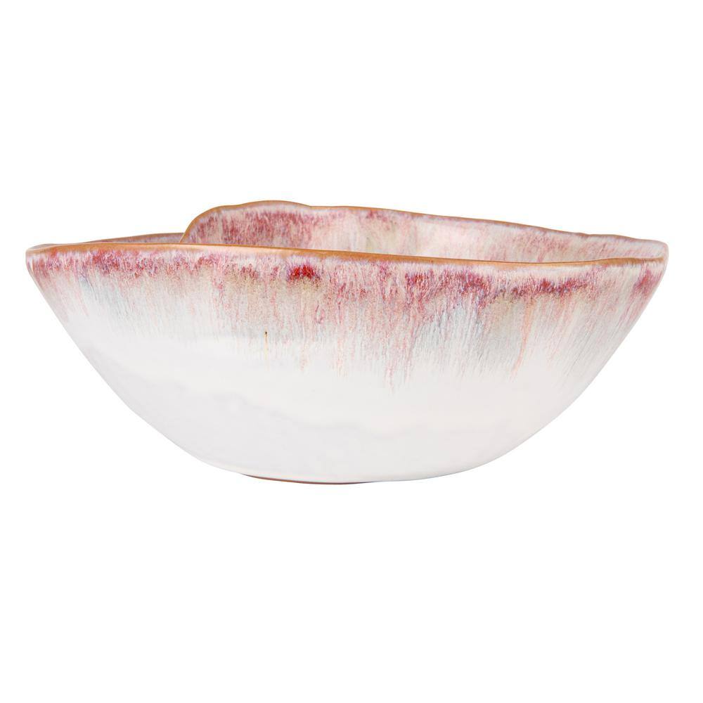 Handmade Coastal Pattern Stoneware Salad Bowl, White and Berry