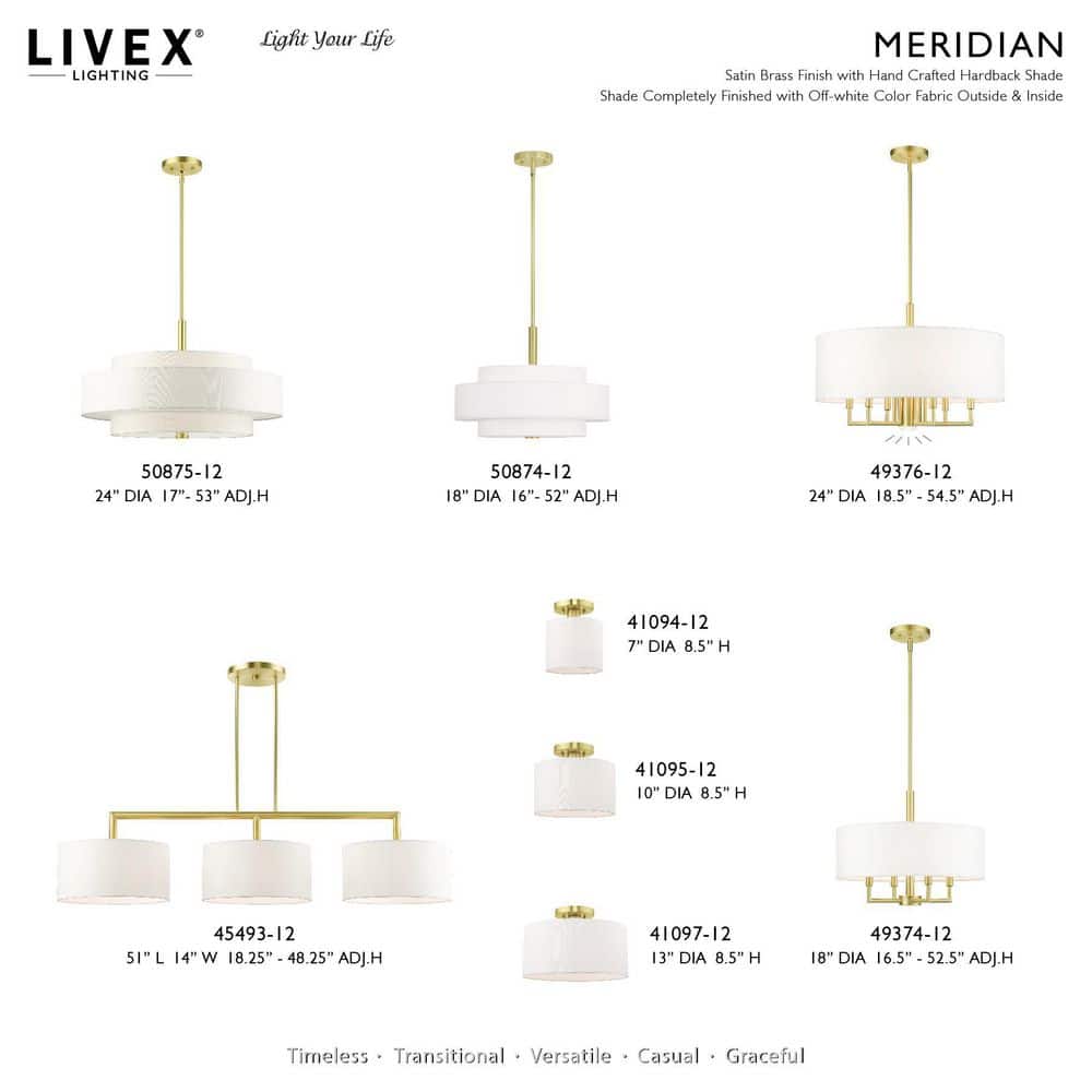 Meridian Petite Satin Brass Semi-Flush Mount with Off-White Drum Shade