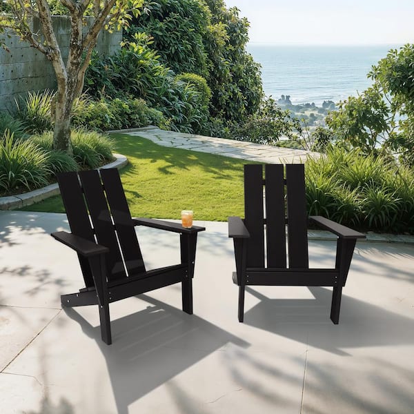 LuXeo Arcadia Black Patio Outdoor Patio Adirondack Chair (Set of 2)