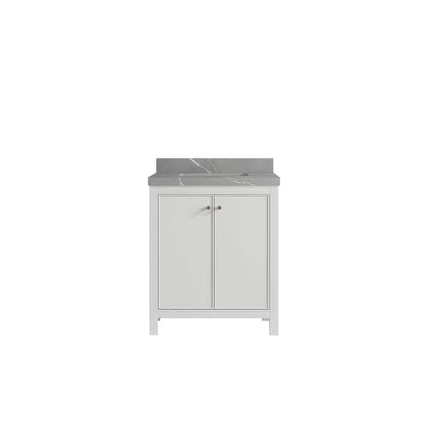 Willow Collections Chicago 30 in. Single Sink Freestanding White Bath Vanity with Piatra Gray Qt. Top Unassembled
