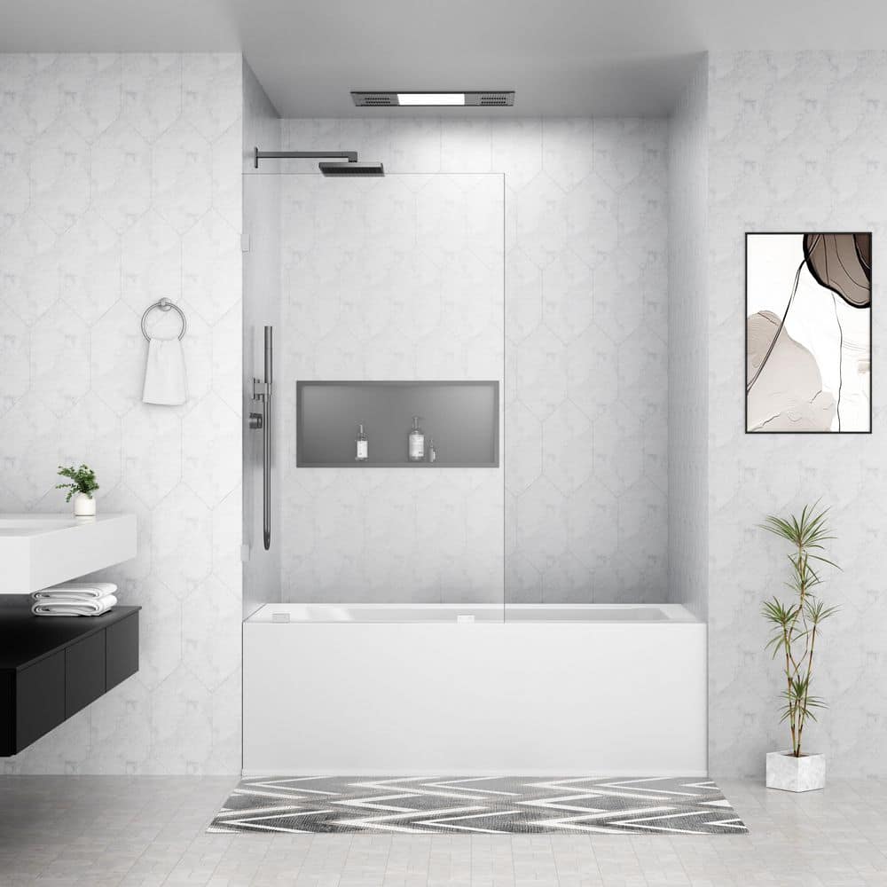 34 in. W x 58 in. H Fixed Frameless Panel Tub Door in Brushed Gold with Clear Glass price history on PriceWatchPro