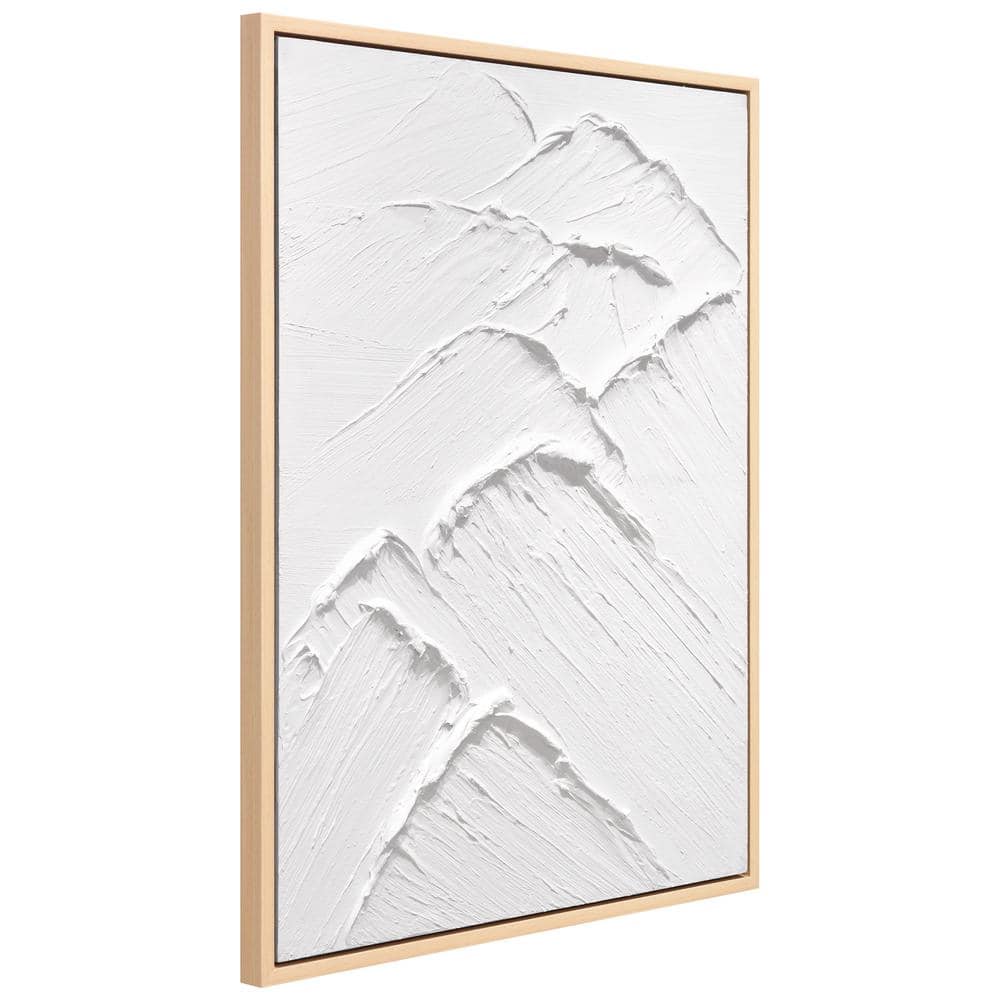 White Textured Abstract Mountain Canvas with Light Wood Frame, 30" x 40"