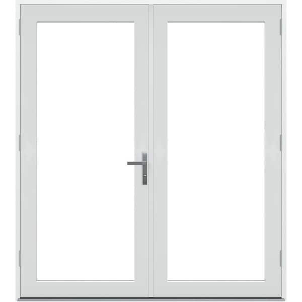 72 in. x 80 in. F4500 Right-Hand/Outswing White Fiberglass French Patio Door w/ Low-E Glass and Nickel Handle