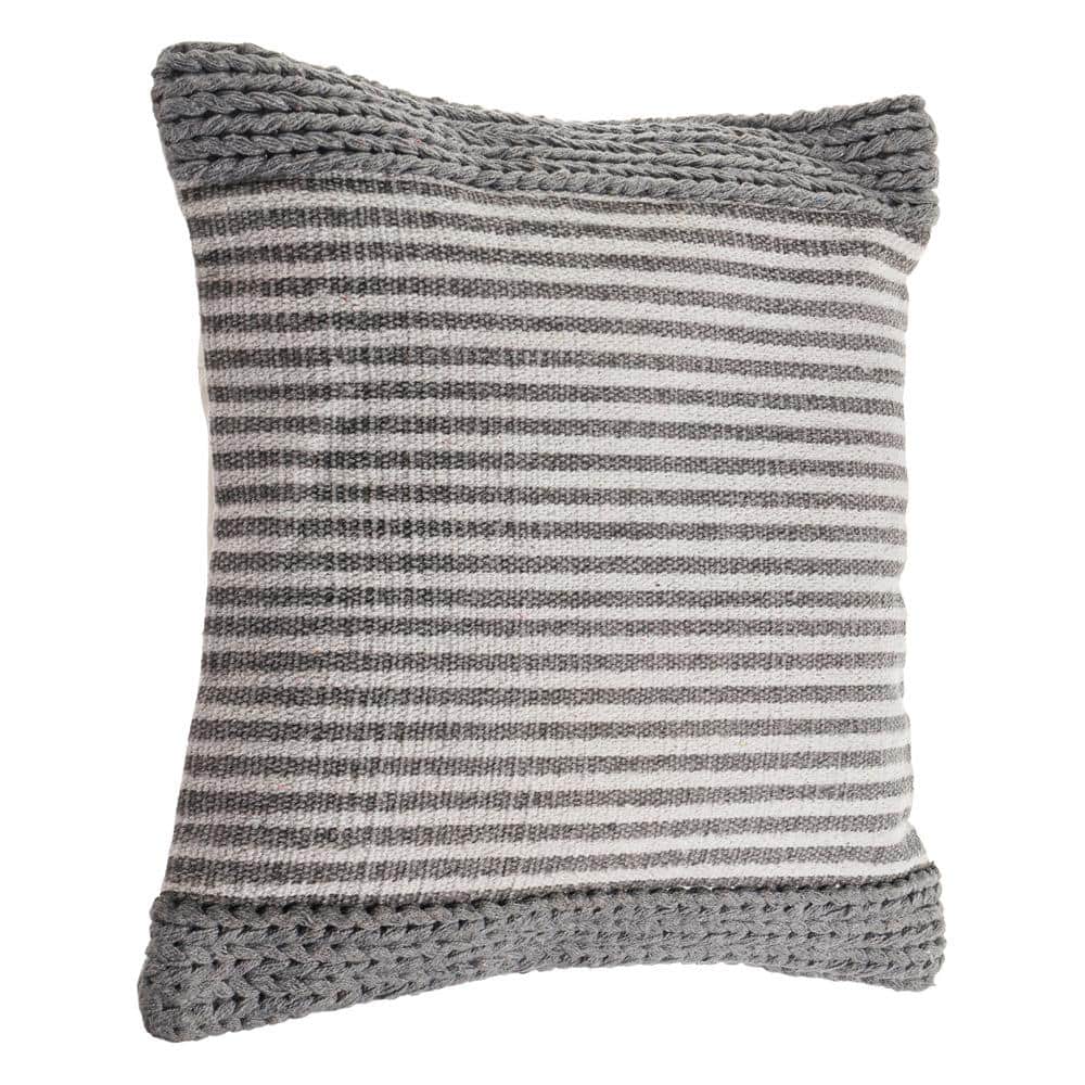 Gray and Ivory Striped Textured Cotton Throw Pillow Set