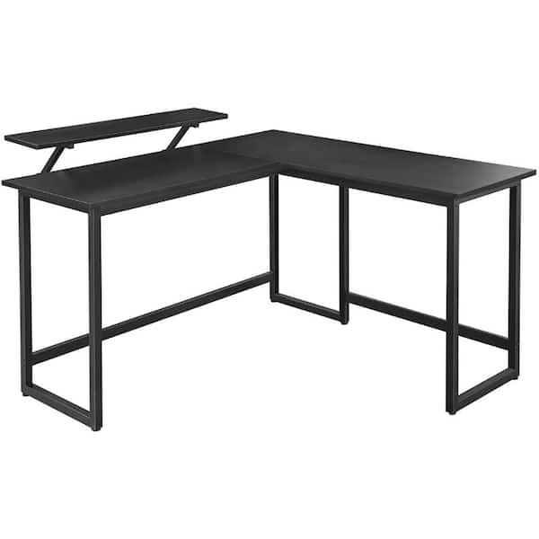 Benjara 55.1 in. L Shape Rustic Brown Wooden 1-Drawer Desk with Sleek Monitor Top