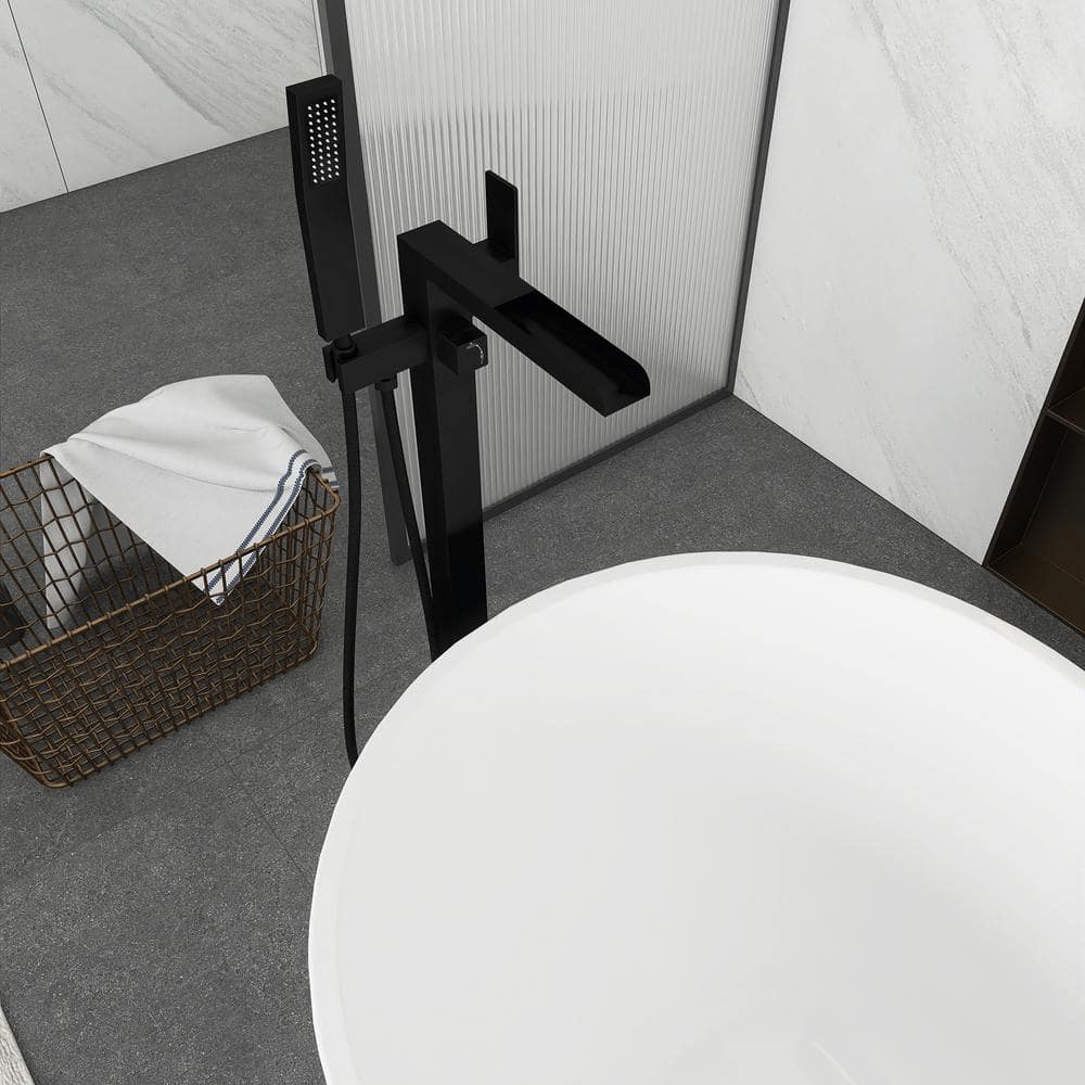 Matte Black Brass Floor-Mounted Freestanding Tub Filler