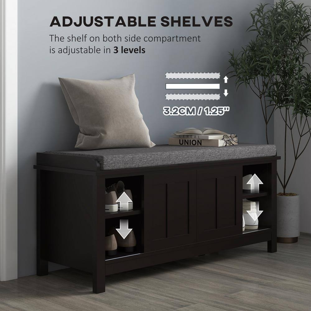 Black Wood Entryway Shoe Storage Bench with Padded Seat