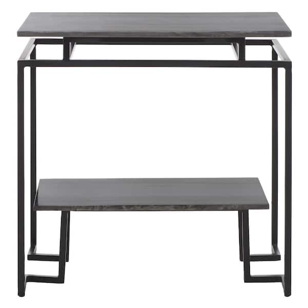 SAFAVIEH Guernica 24 in. Gray/Black Rectangle Metal End Table with Shelves