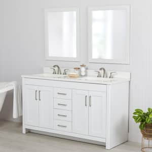 Westcourt 61 in. W x 22 in. D x 39 in. H Double Sink Freestanding Bath Vanity in White with White Cultured Marble Top
