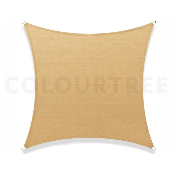 COLOURTREE 14 ft. x 14 ft. 190 GSM Sand Beige Square Sun Shade Sail Screen Canopy, Outdoor Patio and Pergola Cover