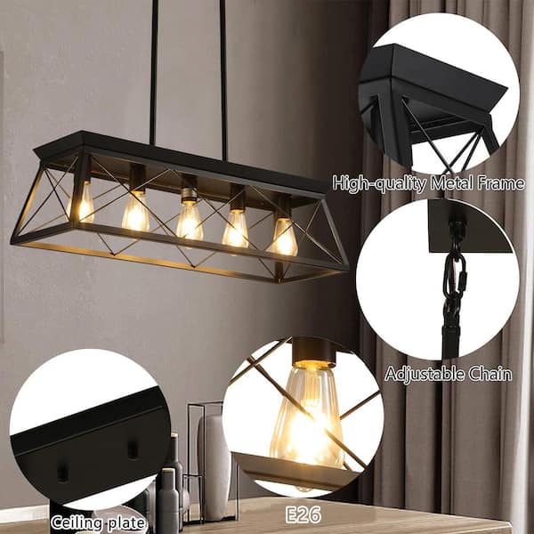 Retro 31.5 in.W 5-Light Black Rustic Linear Chandelier for Kitchen with No Bulbs Included