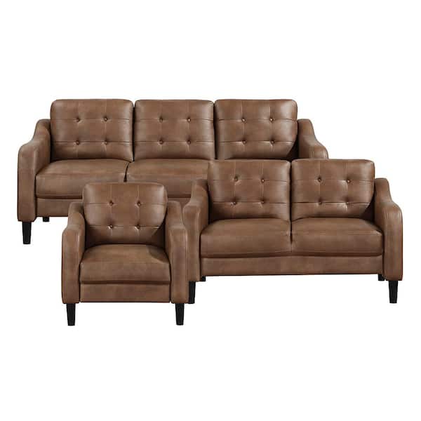 Wallstone 77 in. W Slope Arm Microfiber Rectangle 3-Piece Living Room Sofa Set in Brown