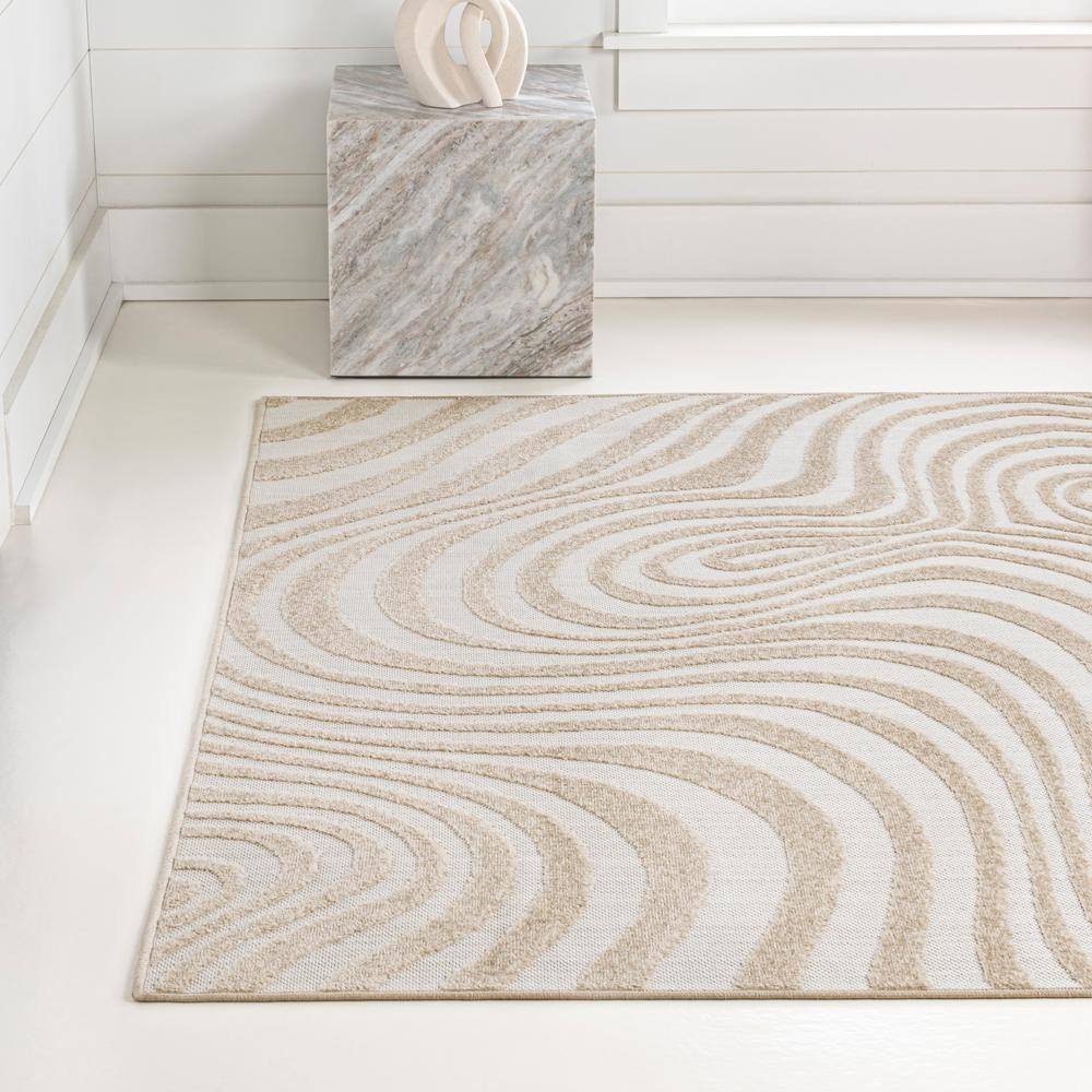 Beige and Cream High-Low Striped 3x5 Synthetic Area Rug