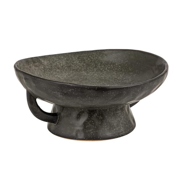 9.5 in. 26 fl. oz. Black Stoneware Footed Serving Bowl with Handles