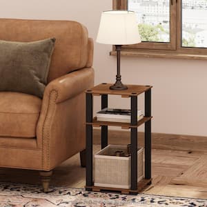 Turn-N-Tube 11.8 in. 3-Tier Natural/Black Teak Oil Wood Square End Table with open shelves