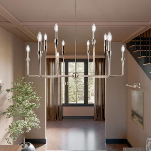 KICHLER Alvaro 39.75 in. 12-Light Polished Nickel Modern Candle Chandelier for Dining Room