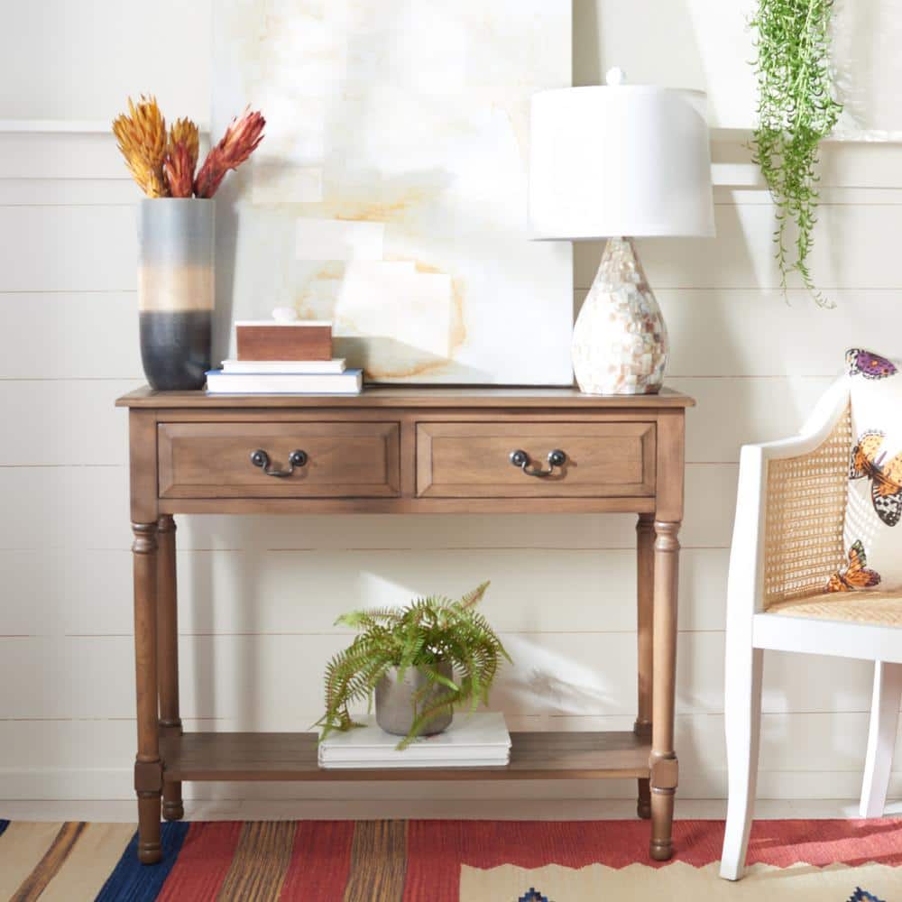 Primrose Warm Brown Wood & Metal Console Table with Storage