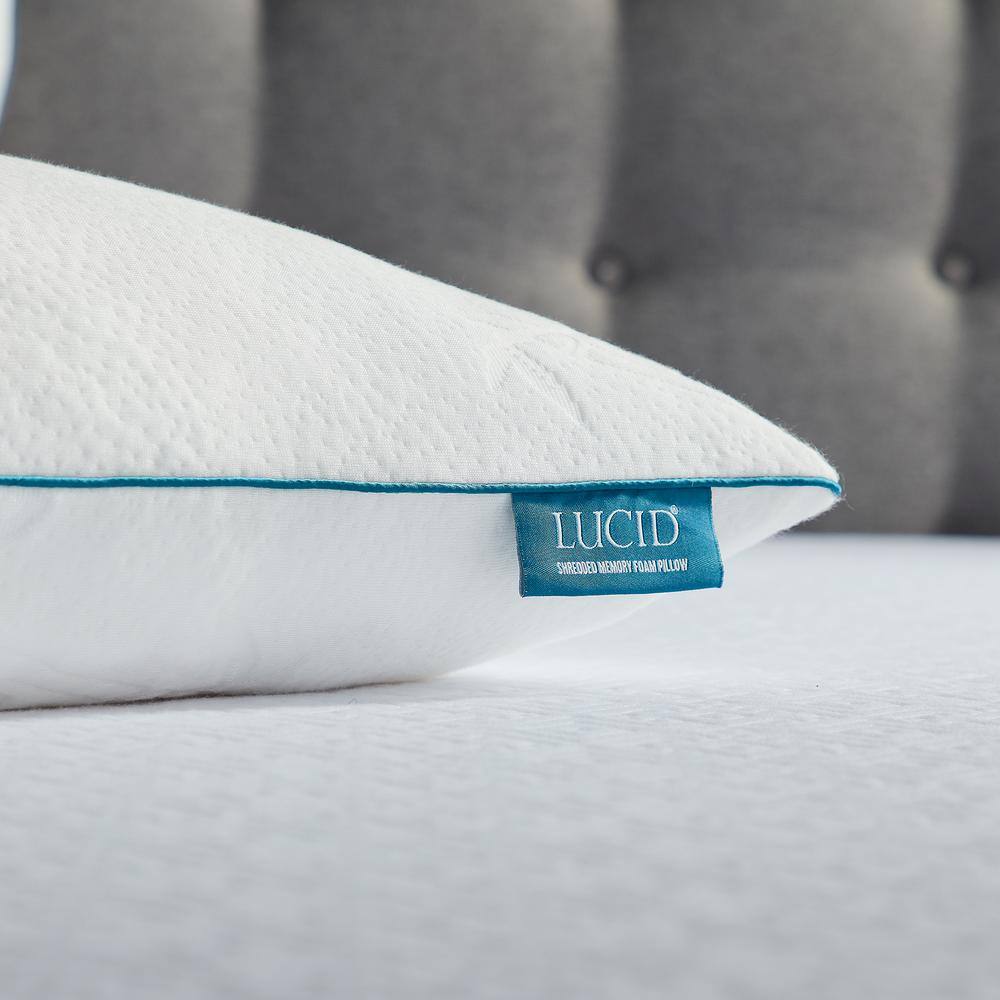 Queen White Hypoallergenic Shredded Memory Foam Pillow 2-Pack
