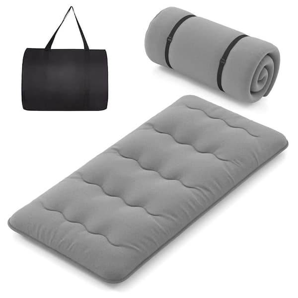 Costway 4 in. Twin Futon Mattress Japanese Floor Pad with Washable Cover Carry Bag Grey