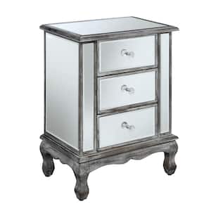 Gold Coast Vineyard 12 in. Weathered Gray Standard Rectangular Mirrored End Table with 3-Drawers