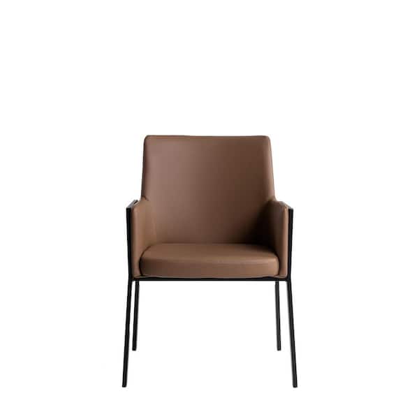 Leshay Dark Camel Vegan Leather and Black Metal Dining Chair