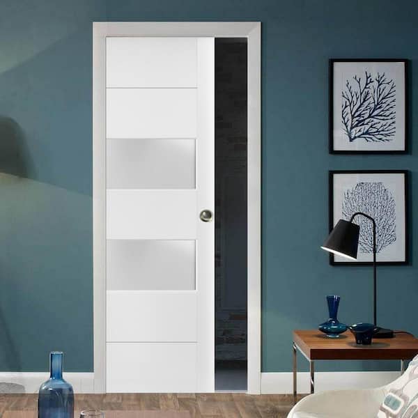 4010 30 in. x 80 in. White Finished Wood Sliding Door with Pocket Hardware