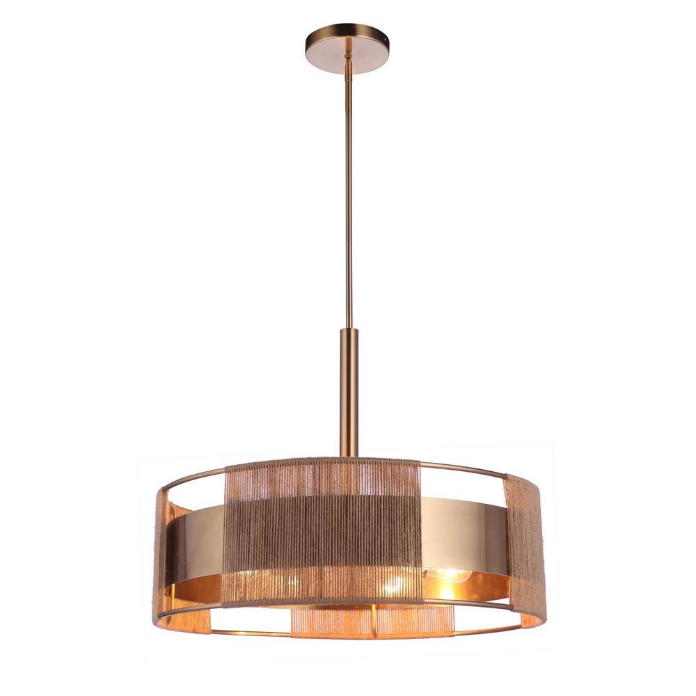 Satin Brass and Hemp Rope 6-Light Pendant
