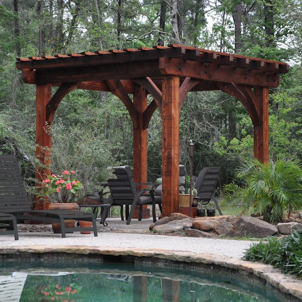 Installed Monterey 10 ft. x 12 ft. Premium Timber Outdoor Patio Pergola with 8 in. x 8 in. Solid Posts and Pro staining
