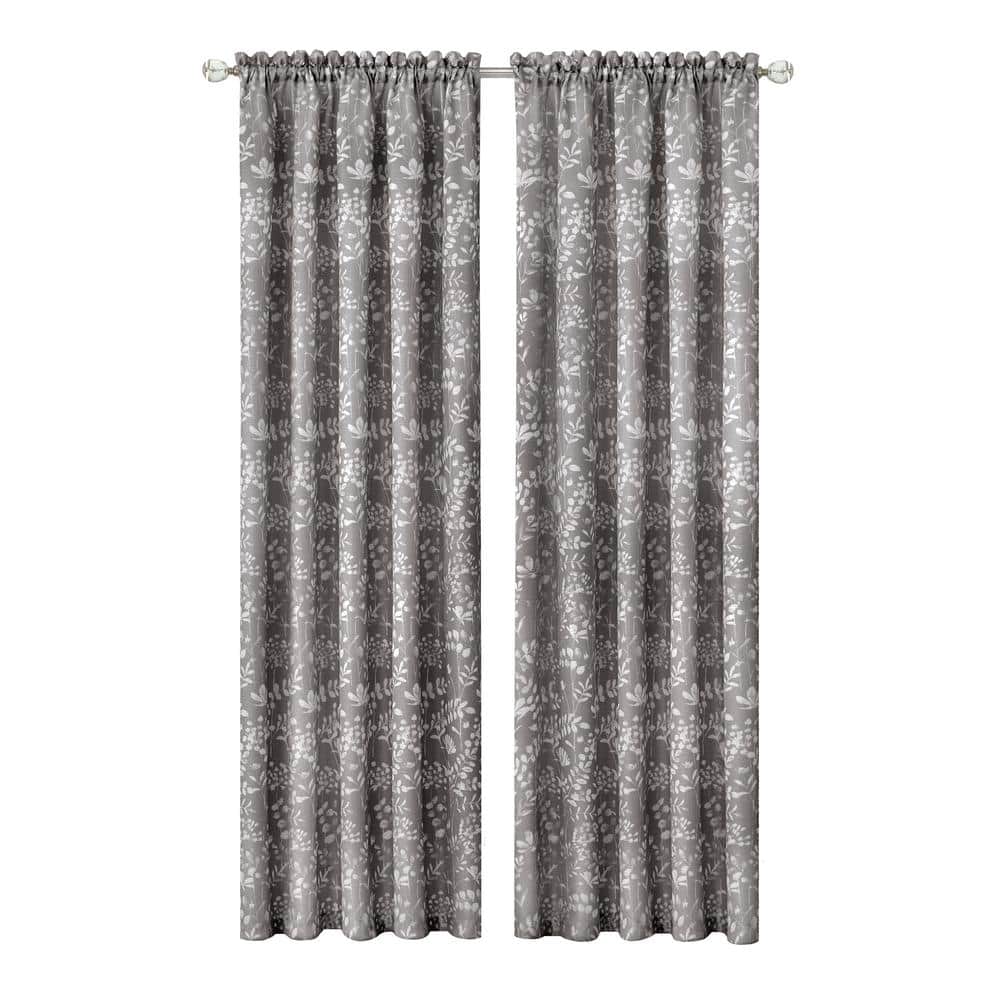 Charlotte Gray Floral Rod Pocket Curtain Panel, 52x84