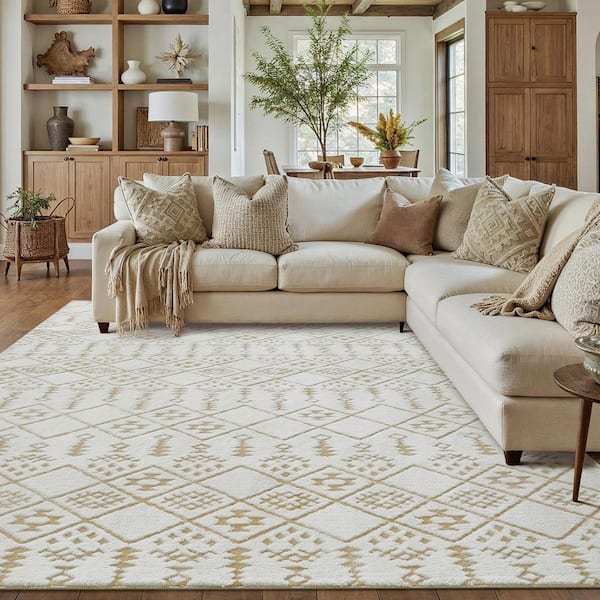 Casimodo 8 ft. x 10 ft. Yellow Diamond Geometric Washable Microfleece Area Rug