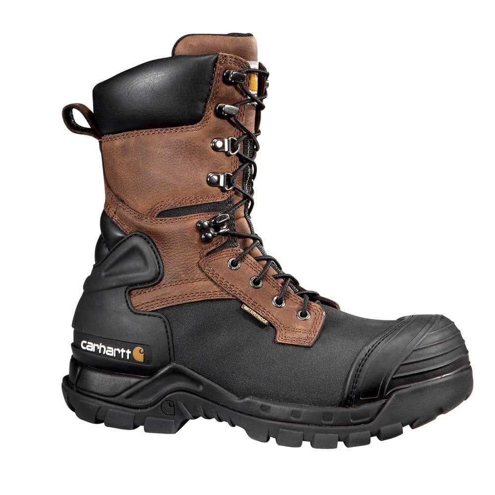 Carhartt Men's 08M/W Blk PU Coated Leather/Brn Leather Shaft Waterproof Insulated Composite Safety Toe 10 in. Work Boot CMC1259-08M/W