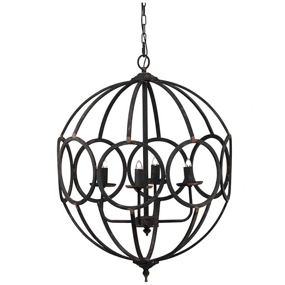 CircleBeaded 4-Light Black Metal Chandelier, Hanging Light Fixture with Adjustable Chain, Bulb Not Included price history on PriceWatchPro