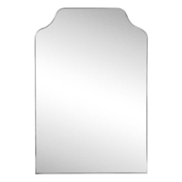 Lindie 24 in. W x 36 in. H Medium Scalloped Top Metal Framed Wall Mounted Mirror, Nickel