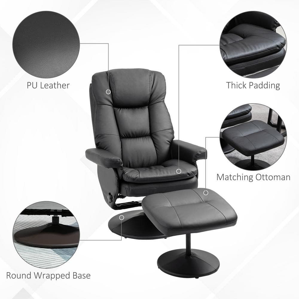 Black Faux Leather Swivel Recliner with Ottoman