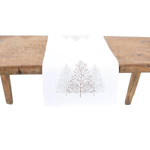 16 in. x 36 in. Festive Trees Embroidered Christmas Table Runner, White