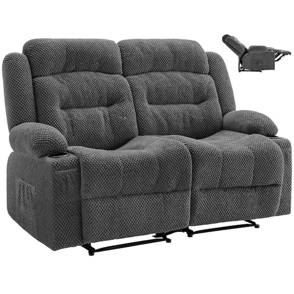 Loveseat Recliner Sofa, Manual Reclining Couch with Heating and Massage, Soft Corduroy Recliner Sofa, USB Ports, Grey