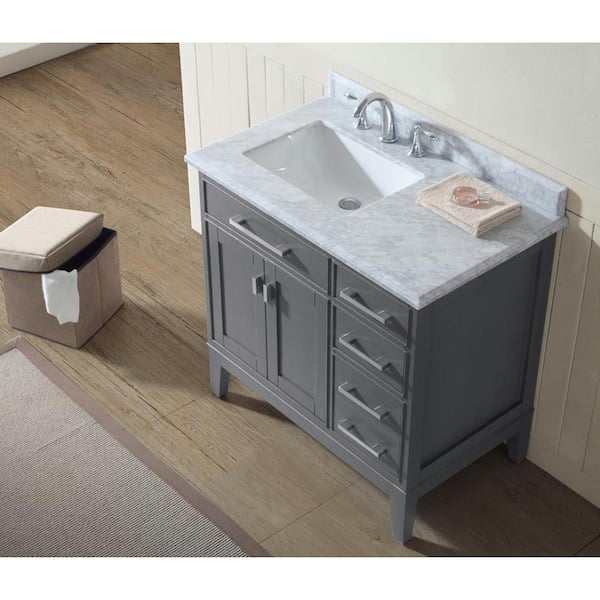 Ari Kitchen And Bath Danny 36 In Single Bath Vanity In Maple Gray With Marble Vanity Top In Carrara White With White Basin Akb Danny 36 Mg The Home Depot
