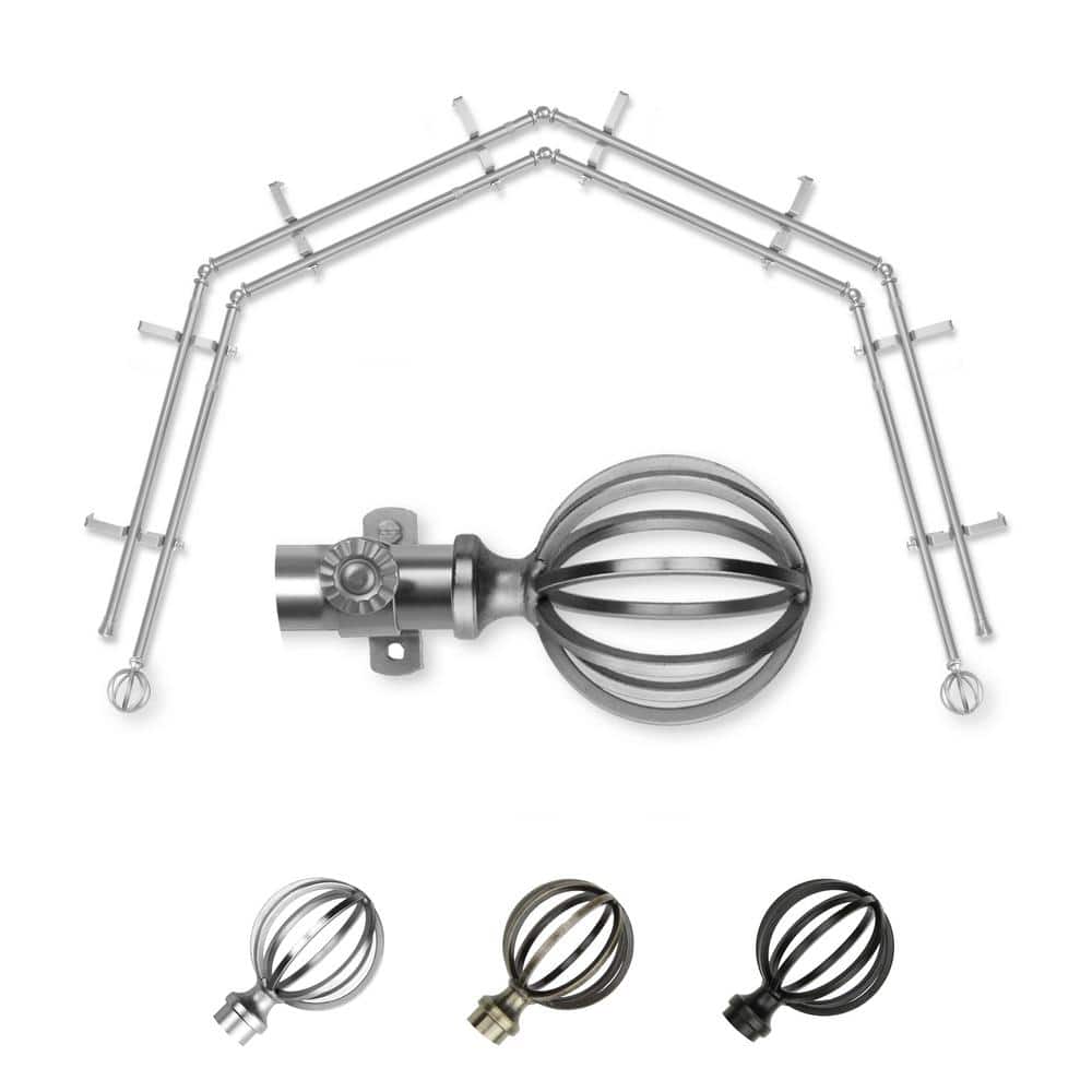 "13/16"" Dia Adjustable 4-Sided Double Bay Window Curtain Rod 28 to 48"" (each side) with Leoni Finials in Satin Nickel" price history on PriceWatchPro