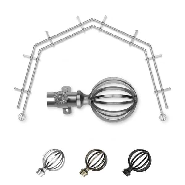 EMOH 13/16" Dia Adjustable 4-Sided Double Bay Window Curtain Rod 28 to 48" (each side) with Leoni Finials in Satin Nickel