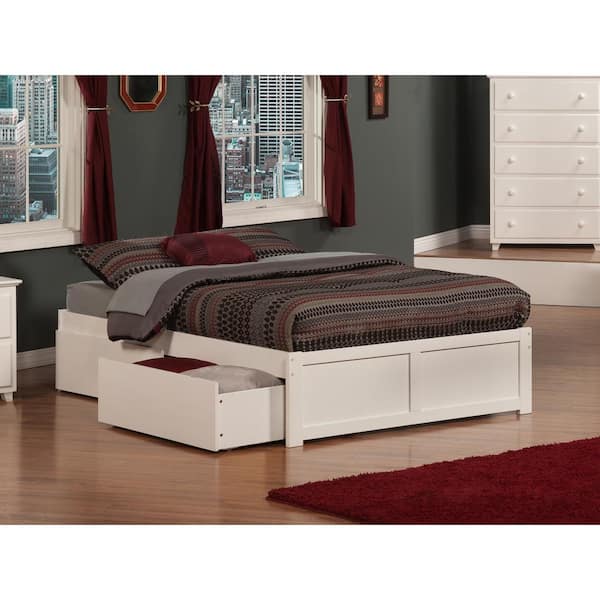 AFI Concord White Full Platform Bed with Flat Panel Foot Board and 2-Urban Bed Drawers