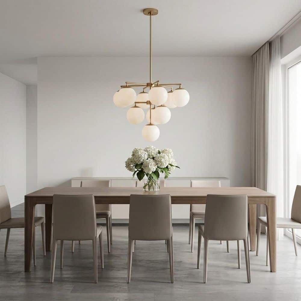 Nube 26 in. W 10-Light Satin Brass Modern Dimmable Linear Chandelier with Milk Glass Globe Shades, Bulbs Included price history on PriceWatchPro