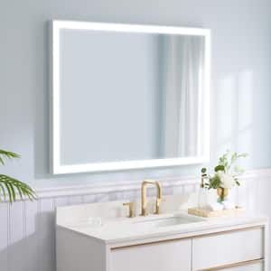 48 in. W x 36 in. H Rectangular Heavy Duty Framed Wall Mount LED Bathroom Vanity Mirror with Light in White, Defog, Plug