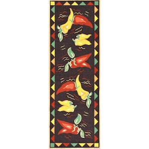 Siesta Kitchen Collection Non-Slip Rubberback Hot Peppers 2x5 Kitchen Rug, 1 ft. 8 in. x 4 ft. 11 in., Black Peppers