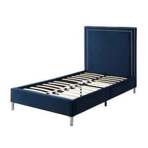 Samuele Navy Twin Size Platform Bed Upholstered Velvet