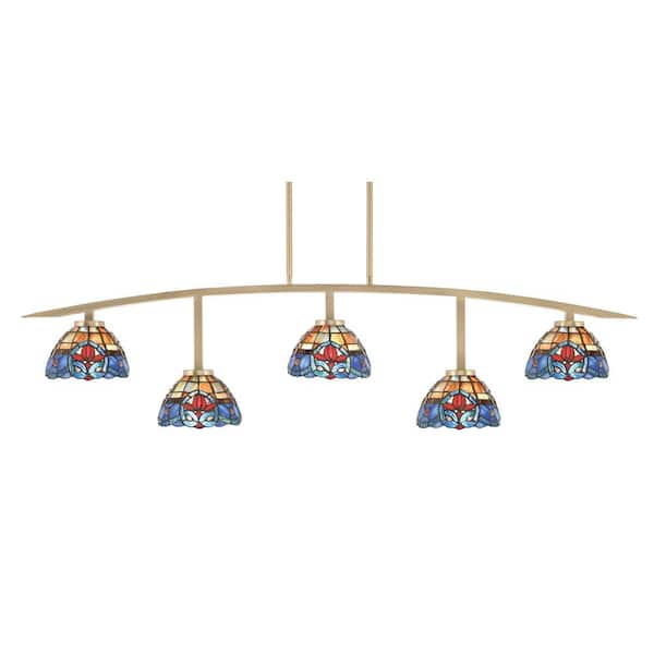 Unbranded Siena 51.25 in. 5-Light New Age Brass Chandelier with 7 in. Sierra Art Glass Shades, no bulbs included