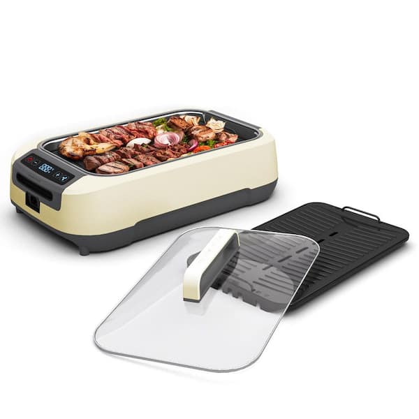 1500-Watt Electric Portable Smokeless Indoor Grill with 2-Removable Non-Stick and Dishwasher Safe Plates, White